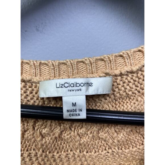 Liz Claiborne Womens Cardigan Sweater Large Tan Long Sleeve Button Front Chain - Picture 4 of 7